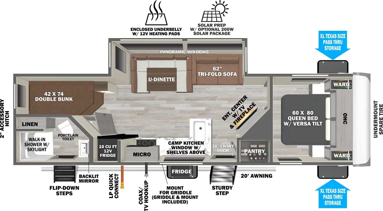 Heritage Glen Travel Trailers 25BHHL Floorplan